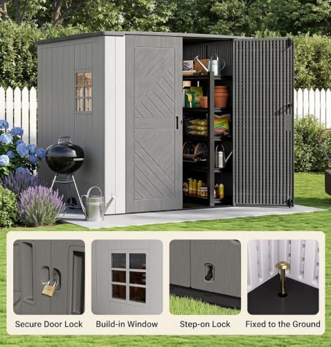 KINYING 6x9 FT Outdoor Storage Shed,Resin Outdoor Sheds with Floor