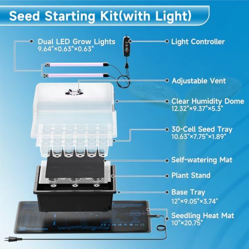 Hon&Guan 30-Cell Seed Starting Kit with Heat Mat and LED Grow Lights