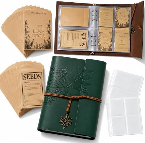 Garden Seed Storage Organizer Binder for Various Size Seed Packets-Green