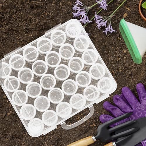 30 Compartment Plant Seed Organizer Case, Plastic Storage Box with Handle