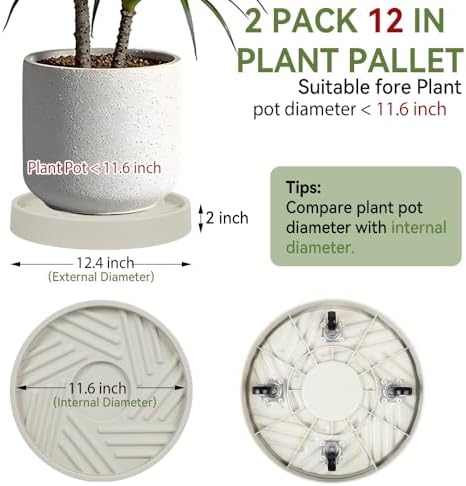 2 Pcs Plant Caddy with Wheels 12.4 Inch Hidden Wheels Heavy Duty Rolling Plant Stand, Indoor Outdoor Plant Saucer Tray with $9.9 Garden Tools (Beige)