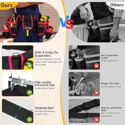Tool Belt with 4 D-Rings,27-Pockets Tool Belts for Men,Construction