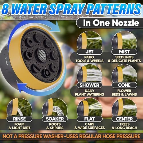 Metal Garden Heavy Duty Hose Nozzle, 8 Spray Patterns, Lock Clip