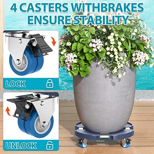 VANCASTLE Plant Caddy with Lockable Wheels 15-22'' Adjustable Plant Stand
