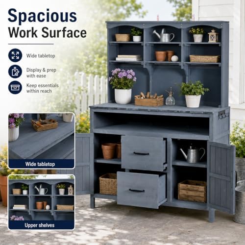 Outdoor Potting Bench with Large Worktop and Fir Wood Frame