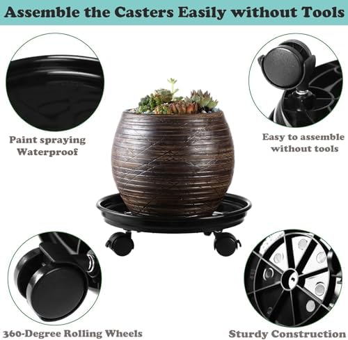 7 Packs Plant Caddy with Wheels 11.8" Plastic Rolling Plant Stands Heavy-duty Plant Dolly with Casters Indoor Outdoor Wheeled Plant Roller Base Large SaucerTray Mover