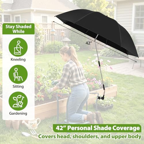 Garden Kneeler Umbrella, 42” Large Clip on Umbrella with Metal Clamp,UPF50+ Sun Protection,360°Swivel,Folding Garden Umbrellas for Garden Bench Kneeler Seat,Outdoor Gardening Shade