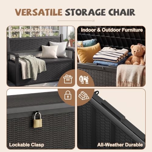 Outdoor Bench Storage Deck Box,130 Gallon Waterproof Wicker
