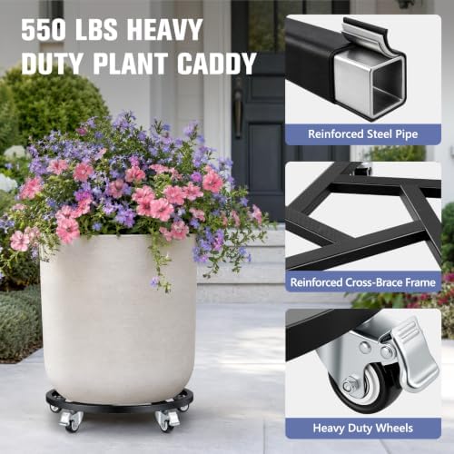 KEDSUM 20" Metal Plant Caddy with Wheels Heavy Duty, 550LBS, Anti-Tip