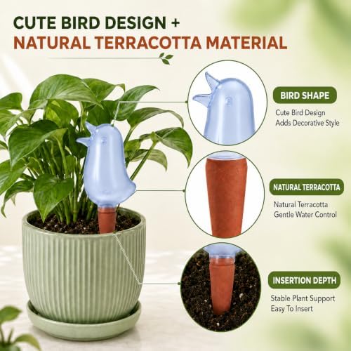 4 Pack Self Watering Spikes, Indoor Plant Watering Globes, Bird Shape Automatic Irrigation Spikes,Plant Watering Devices (Red&Blue)