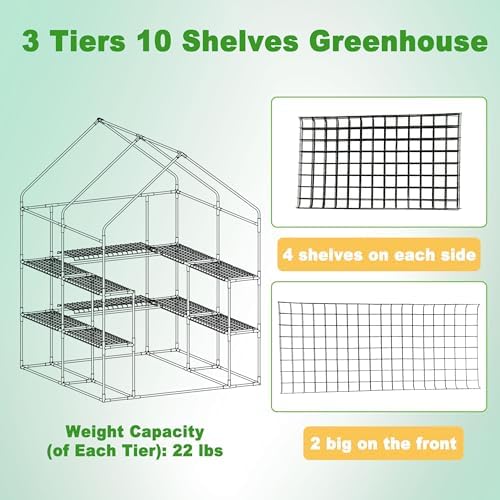 SUNGIFT Walk-in Greenhouse, 57 x 61 x 80 in, 3 Tiers 10 Shelves
