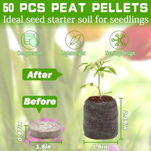 Peat Pellets for Seed Starting, 50 Pcs 40mm Seed Starter Soil Pods