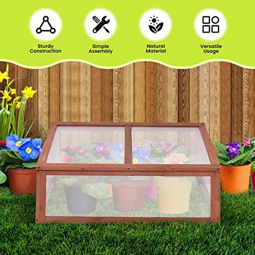 Portable Cold Frame for Winter Gardening, Mini Wooden Green House with Openable Top, Indoor Outdoor Cold Frames Raised Plants Bed Protection