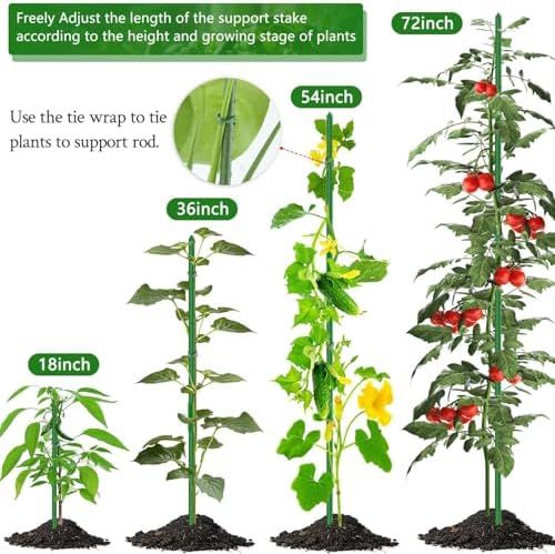 Sturdy Garden Stakes 18 Inch SupKing DIY 3/4/5/6/7ft Tomato Support Stake Green Plastic Coated Metal Tall Plant Stick Poles Plants Trellis for Indoor Outdoor Climbing Cucumber Chili Eggplant-20 Packs