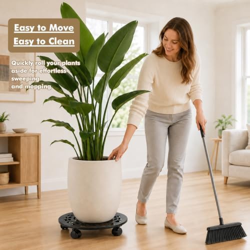 1 Pack 12 Inch Metal Plant Caddy with Wheels Heavy-Duty Rolling Plant Stand Lockable Wheels Plant Roller Base for Indoor Planters Outdoor Flower Pot Mover Rollers Plant Dolly Plant Coasters Trolley