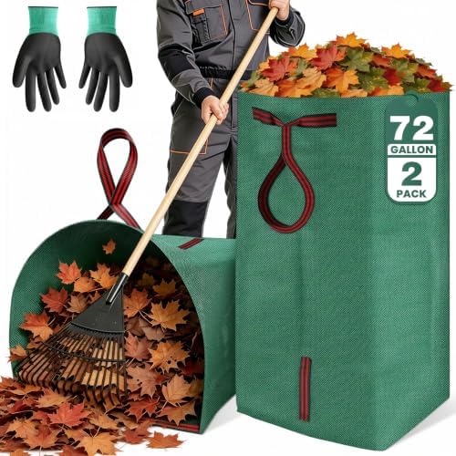 72 Gallon 2 Pack Yard Waste Bags, Dustpan Type Reusable Leaf Bags