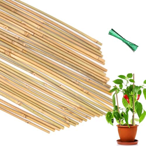 Plant Stakes 35Pcs 18 Inch,POLIUMB Premium Natural Bamboo Garden Stakes