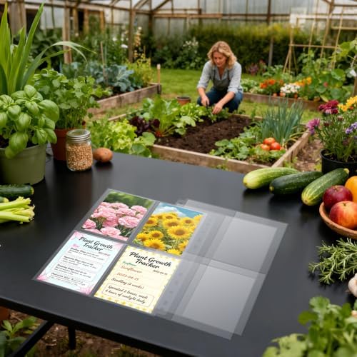 A4 3 Ring Binder Garden Seeds Storage Album with 30 Pcs 3.5x5” Seed Packet Sleeves, PU Leather Hardcover Organization Book for Seed Packet，Photo, Index Card，240 Top Loading Pockets Capacity