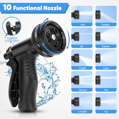 Garden Hose 50 FT, Metal Stainless Steel Water Hose with 10 Function Nozzle