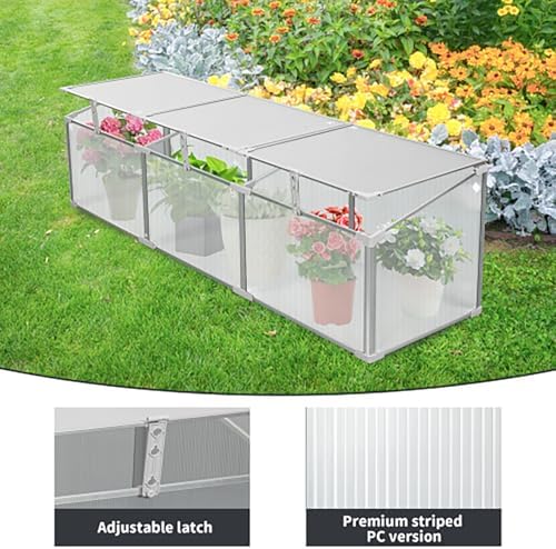 Polycarbonate Greenhouse for Outdoors, Mini Cold Frame Plant Shelter, with Openable Roof, Sturdy Aluminum Frame, Translucent Panels for Balcony, Patio, Garden Herbs