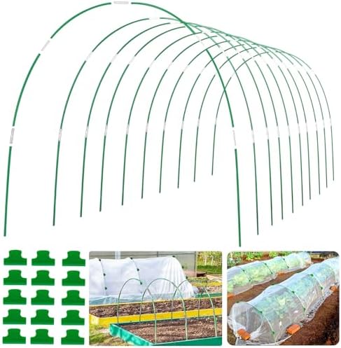 60Pcs Greenhouse Hoops Grow Tunnel Wide, 8FT Rust-Free Fiberglass Support Garden Hoops Kit for Raised Beds Plant Cloth Row Cover Netting-DIY Plant Support Garden Hoop for Netting-40Pcs Clips