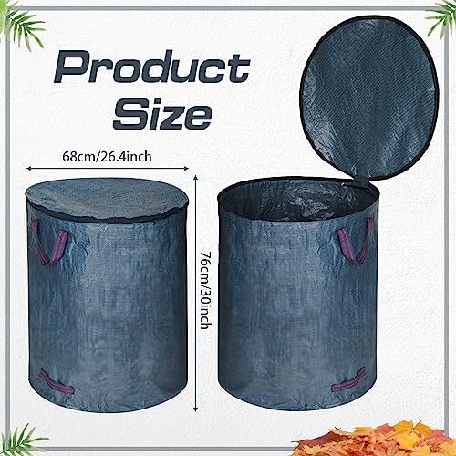 Windyun 6 Pack Leaf Bags with Lid Reusable Yard Waste Bags with 4 Handles Heavy Duty Garden Bags for Leaves Collapsible Container for Lawn (Blue Gray, 72 Gallons)