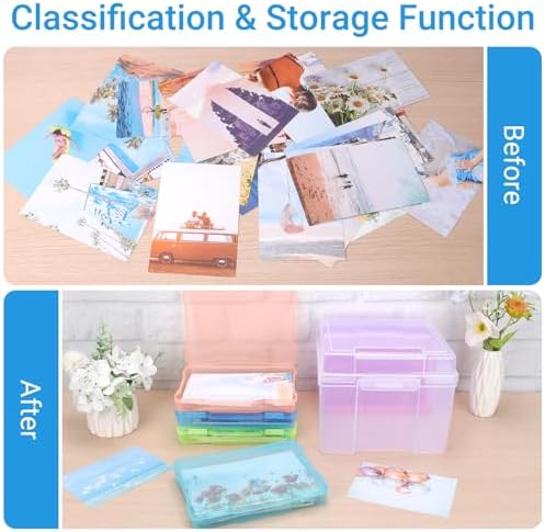 Photo Storage Box 5" x 7", Extra Large Transparent Plastic Photo Organizer Craft Keeper with 6 Colorful Inner Case for Cards, Pictures, Stamps, Stickers, Seeds, Office Supplies