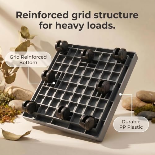 19.7 Inch Square Rolling Plant Caddy Saucer with Wheels, Heavy Duty Wheeled Planter Stand for Potted Plant, Coaster Roller Base Tray with Casters, Flower Pot Dolly Holder for Indoor Outdoor