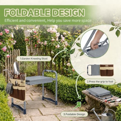 2-in-1 Heavy Duty Foldable Garden Kneeler And Stool With EVA Pad, Brown