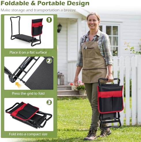Foldable Garden Kneeler and Seat with Wide Soft Foam Pad, Black