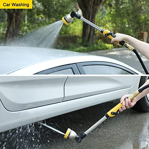 FANHAO 16 Inches Garden Watering Wand, 180° Rotating Head Hose Wand with Thumb Control Shut Off Valve 8 Patterns Heavy Duty Garden Hose Nozzle Yellow
