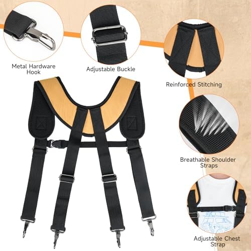 LEFOR·Z Tool Belt with Suspenders,27-Pockets Heavy Duty Tool Belts for Men
