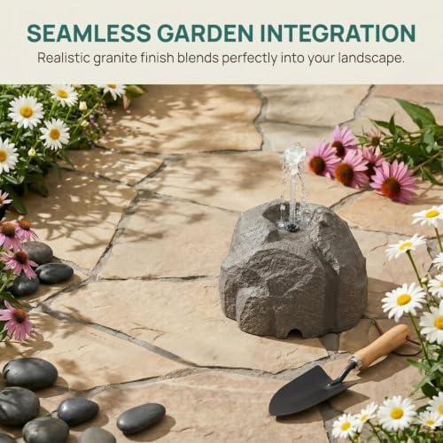 Solar Powered Rock Water Fountain, with Dry Run Protection, Resin Imitation Granite Bird Bath Fountain Pump, Outdoor Decorative Fountain for Garden, Patio & Backyard Landscape Decor，Type B