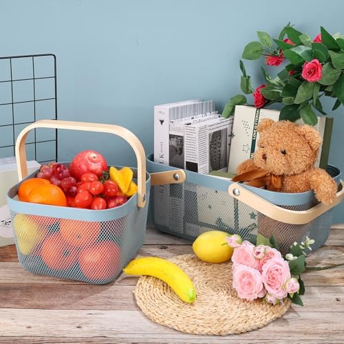 2 Pack Garden Harvest Basket, Metal Mesh Wire Picnic Basket with Handle