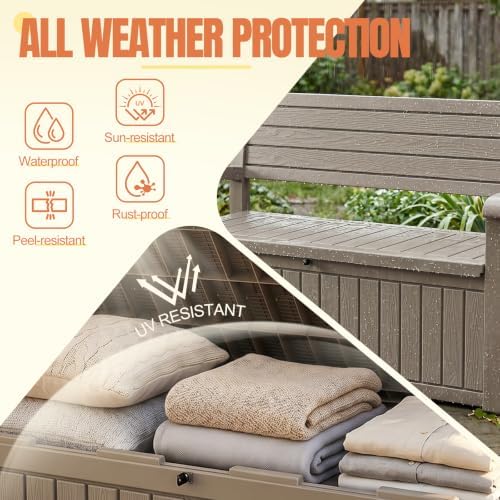 Storage Bench Outdoor Deck Box, 130 Gallon Lockable Patio Furniture