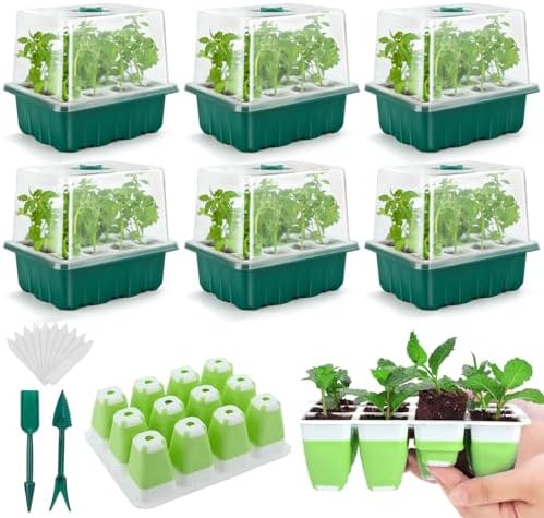 Seed Starter Tray, 72 Cells Indoor Seed Starter Kit, Flexible Silicone Designed Seedling Starter Trays, Germination Tray with Humidity Dome & Lids(4in Height), Reusable & Dishwasher Safe, BPA-Free