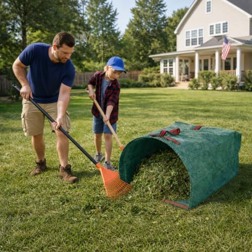3 Pack 53 Gallon Reusable Yard Waste Bags, Dustpan-Type Leaf Collector Bag, Collapsible Heavy Duty Leaf Bags, Standable Garden Waste Bags for Collecting Leaves, Lawn Grass, Clippings and Branches