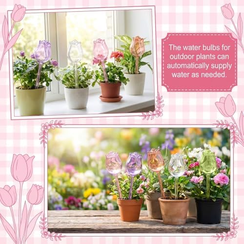 15 Pcs Plastic Watering Bulbs for Indoor Plants, Flower Shaped Watering Globes Tulip Self Water Devices, Automatic Plant Water Globes Bulk for Indoor Outdoor Garden Decoration, 5 Colors