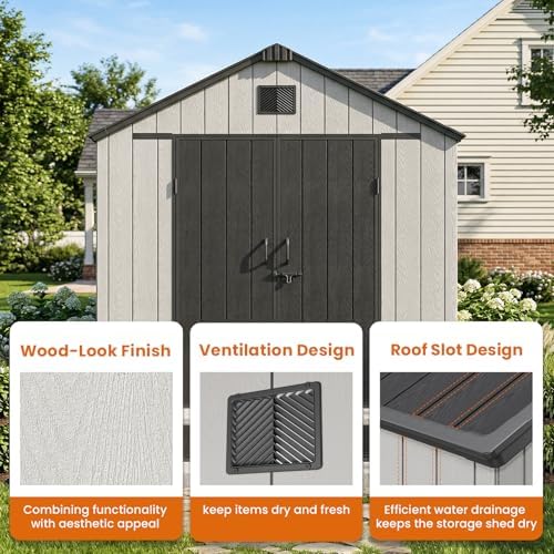 Jocoevol Heavy Duty Storage Shed, 8x8FT Resin Outdoor Shed for Backyard
