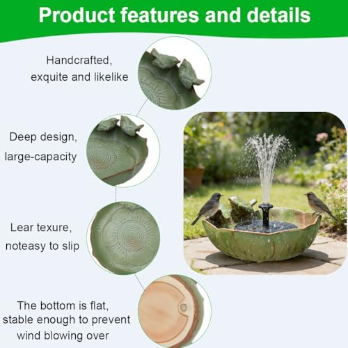 Solar Ceramic Bird Bath with Solar Fountain Pump, Outdoor Birdbath Water Fountain for Garden, Yard, Patio Decor, Weatherproof Bird Baths for Outside Use (Fountain)
