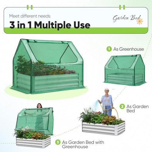 Quictent Raised Garden Bed with Cover Galvanized Planter Box 4x2.4x1ft