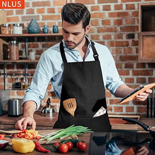 2 Pack Kitchen Cooking Aprons, Adjustable Bib Soft Chef Apron with 2 Pockets for Men Women (Black,2)