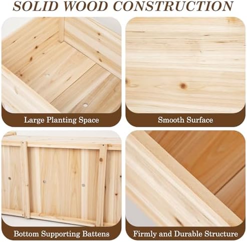 Raised Garden Bed with Legs, 48x24x30 inch Wood Elevated Planter with Protective Liner for Vegetable Flower Herb, Outdoor Planter Box Kit for Balcony Patio Backyard, Natural