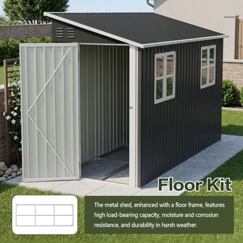 YOPTO 4x10 FT Lean to Shed W/Floor,Reversible Installation,Black