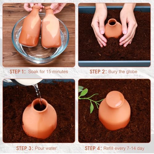 DoubleFill Ollas Terracotta Watering Pots, 18 oz, 4 Pcs