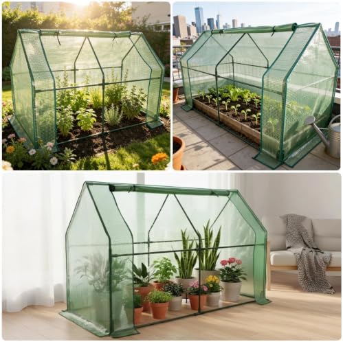 Portable Cold Frame Greenhouse with Green PE Cover - 6 x 3 x 4ft