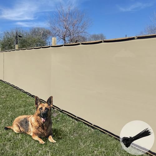 E&K Sunrise 6' x 82' Privacy Fence Screen with Grommets, Outdoor Windscreen Fence Covering Privacy Screen UV Blockage for Backyard Garden Patio, Zip Ties Included (Beige)