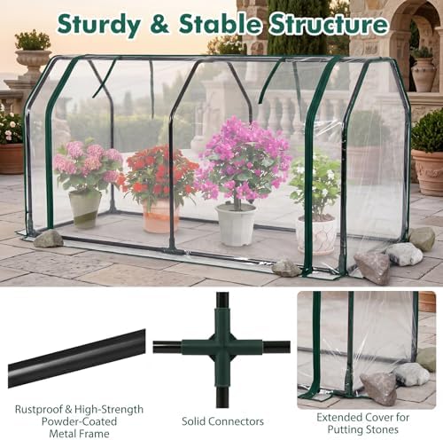 Happygrill Portable Mini Greenhouse w/Roll-up Zipper Door & PE Cover