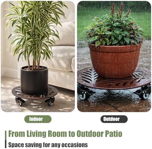 3-Pack Large Metal Plant Caddy with 3 Wheels 12 Inches Heavy-duty Rolling Plant Stands with Casters Wheeled Flower Pot Mover Rollers Rust-proof Iron Planter Dolly Coasters for Indoor Outdoor Use