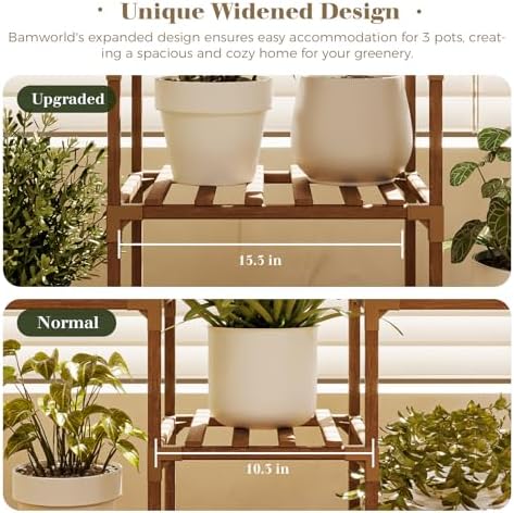 Bamworld Plant Stand Indoor Outdoor Hanging Shelf for Multiple Plants Tall Large Holder for Living Room Patio Balcony Garden (A-Cabinet-Wider)
